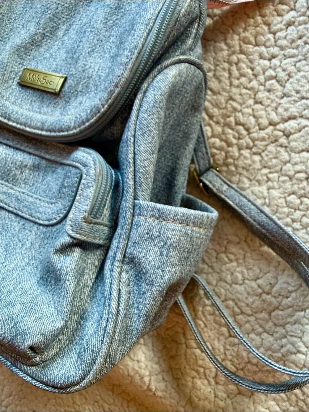 MultiSac Y2K Denim Backpack Purse Light Wash Multi Pocket
